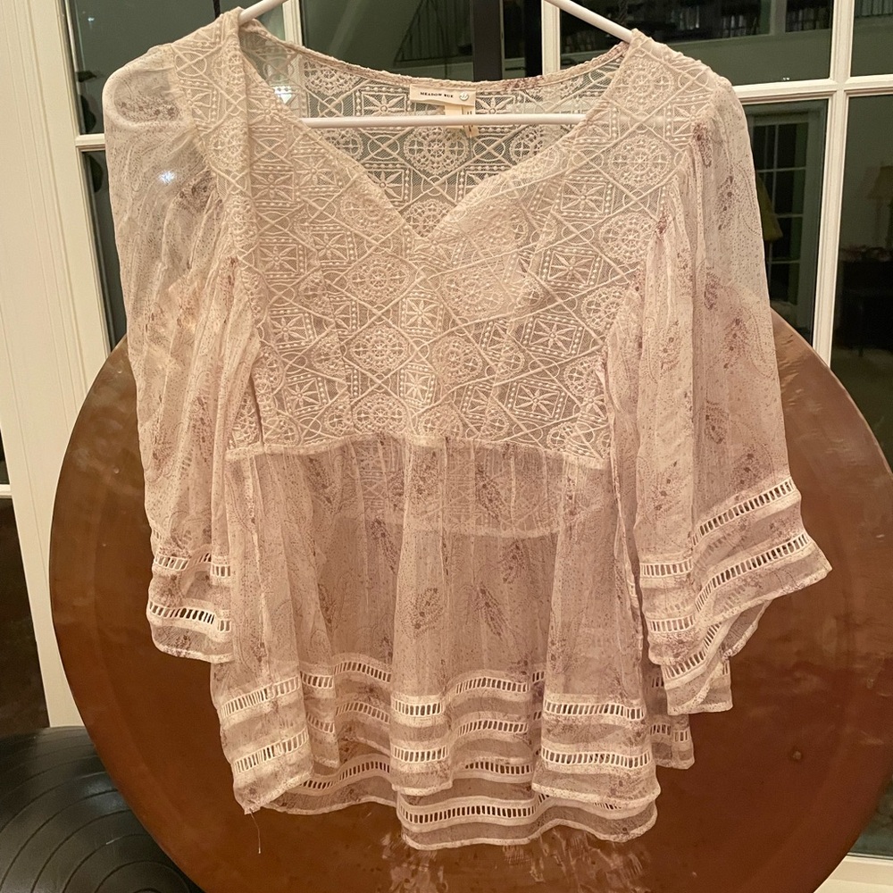 NWT Anthropologie Meadow Rue Aeris Silk Peasant Prairie Blouse Size XS - Picture 4 of 7